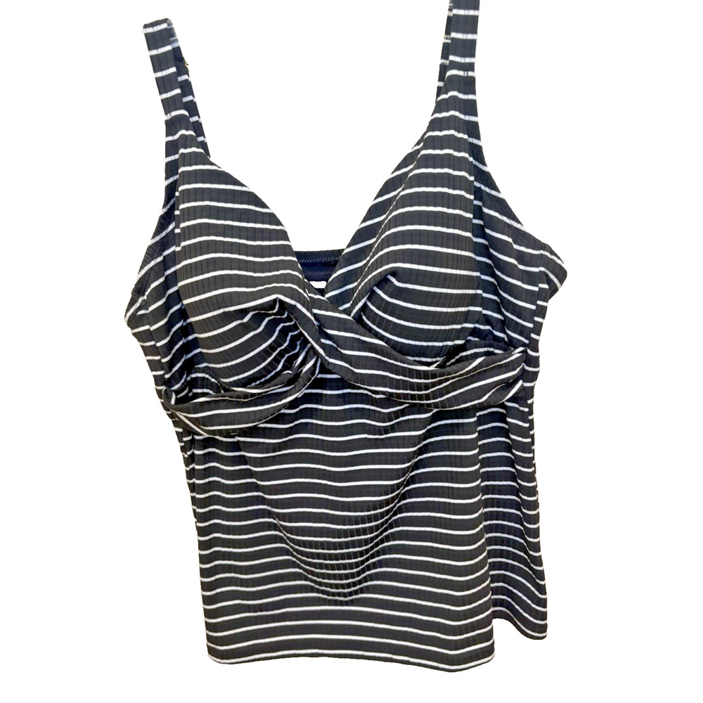 Freshwater Black White Stripe Knotted Chest BuiltIn Bra Tankini Top Plus Size 2X